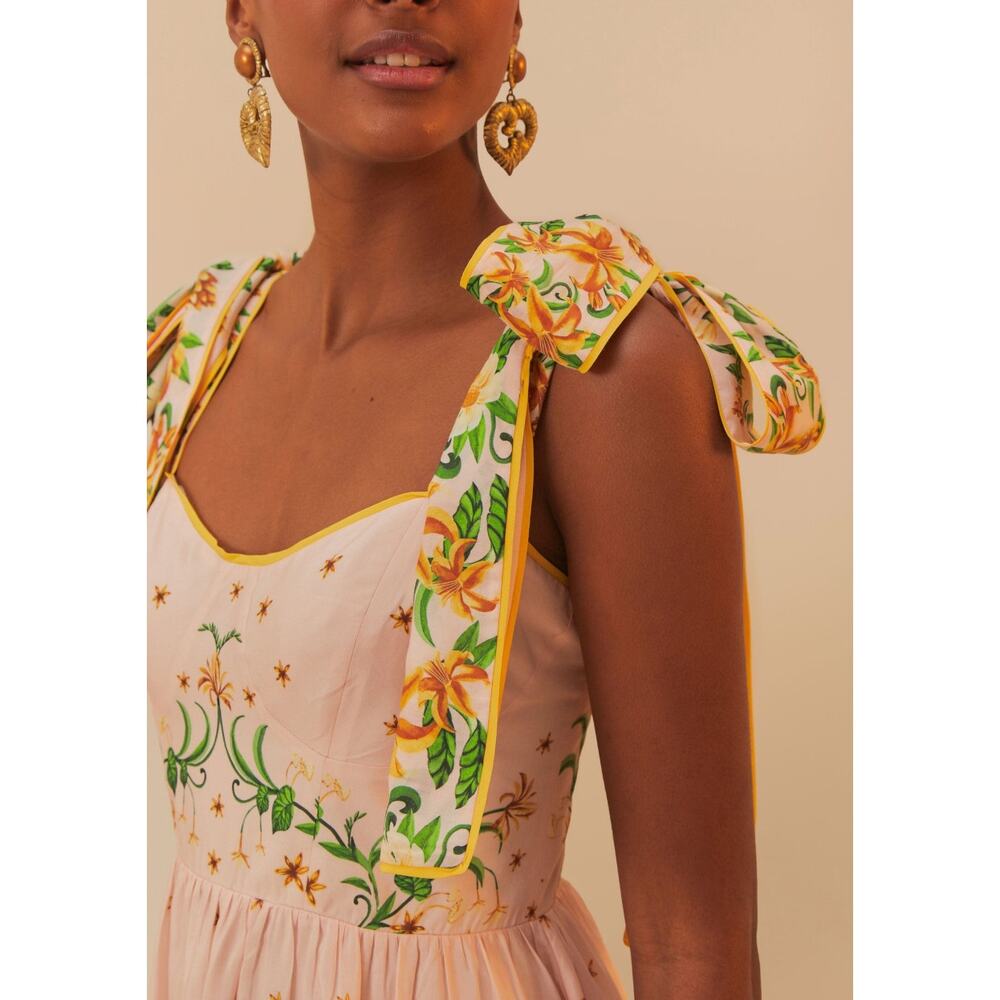 NWT Farm Rio Pink Botanical Beauty Shoulder Bow midi dress - Picture 4 of 7